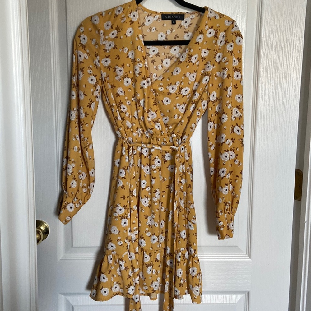 Yellow Floral Wrap Dress